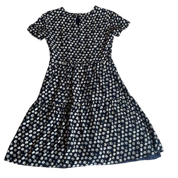 J Crew Size 0 Floral Navy Blue Tiered Dress, Style A1380, Short Sleeve, Midi - Picture 7 of 8